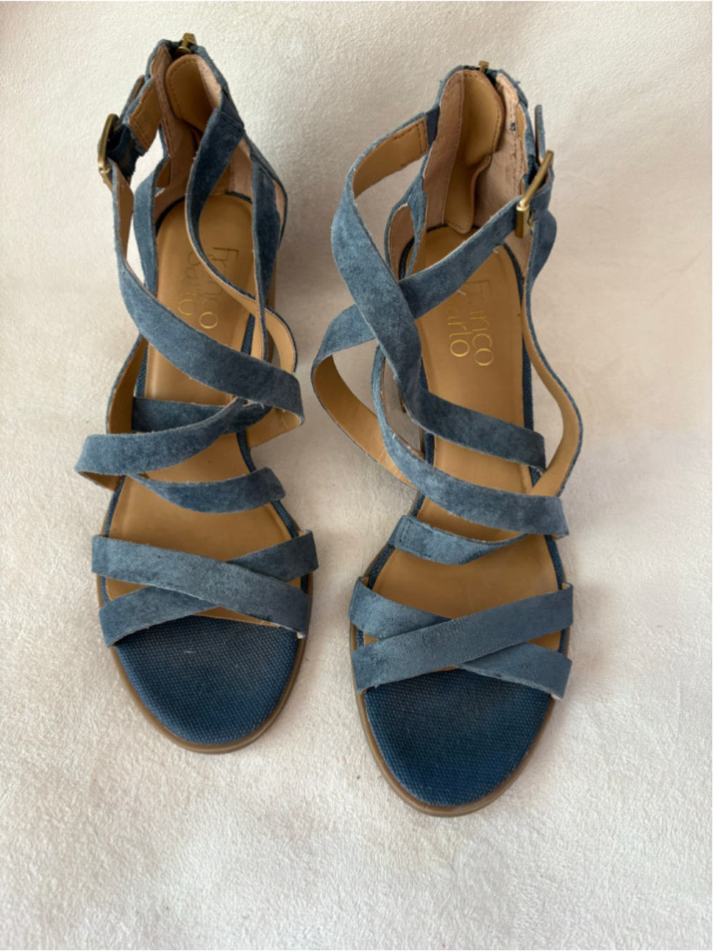 Women's Franco Sarto Blue Suede Strappy Block Heel Sandals Size 7.5